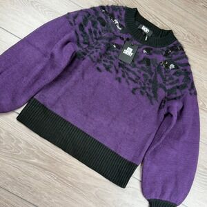 DKNY Women Sweater Sequin Animal Print Blackberry Purple S